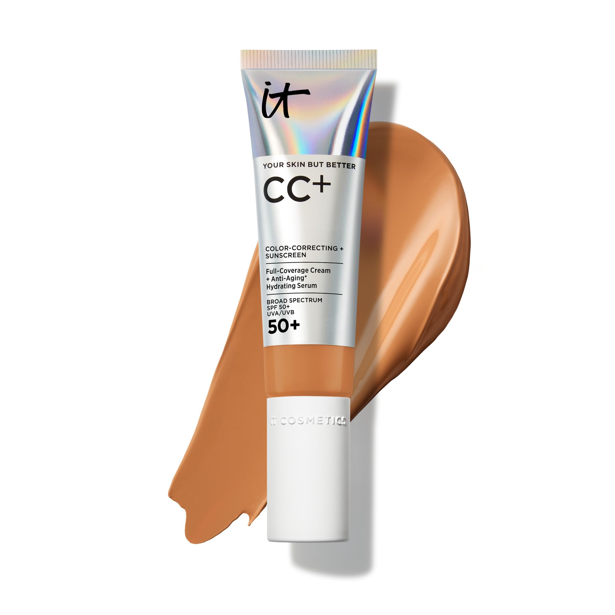 IT Cosmetics CC+ Cream - Natural Full Coverage Foundation With SPF 50+, Color Corrector & Anti-Aging Hydrating Serum, Hyaluronic Acid + Peptides, Lightweight Up To 24H Wear, All Skin Types