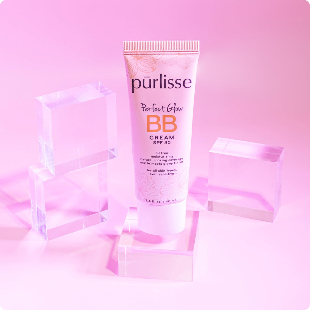 pūrlisse Perfect Glow BB Cream SPF 30 - Luminous Matte Tinted Moisturizer with SPF - Korean Skin Care Formula with Goji & Hawthorn Berry to Hydrate, Brighten & Even Skin - Light Medium (1.4 oz)