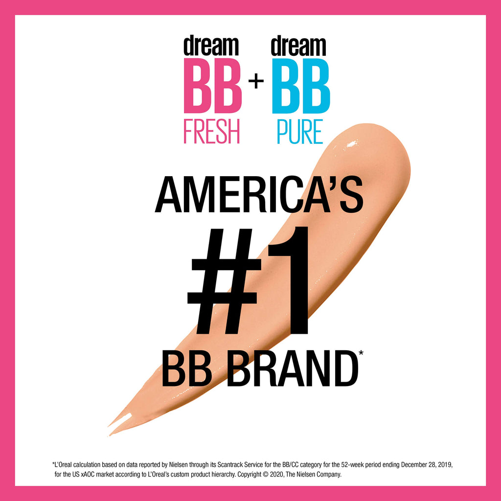 Maybelline Dream Fresh Skin Hydrating BB cream, 8-in-1 Skin Perfecting Beauty Balm with Broad Spectrum SPF 30, Sheer Tint Coverage, Oil-Free, Medium, 1 Fl Oz