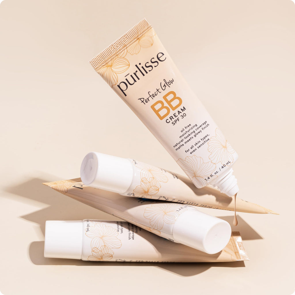 pūrlisse Perfect Glow BB Cream SPF 30 - Luminous Matte Tinted Moisturizer with SPF - Korean Skin Care Formula with Goji & Hawthorn Berry to Hydrate, Brighten & Even Skin - Light Medium (1.4 oz)
