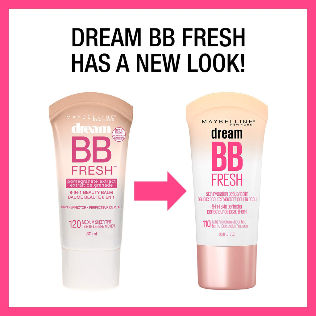 Maybelline Dream Fresh Skin Hydrating BB cream, 8-in-1 Skin Perfecting Beauty Balm with Broad Spectrum SPF 30, Sheer Tint Coverage, Oil-Free, Medium, 1 Fl Oz