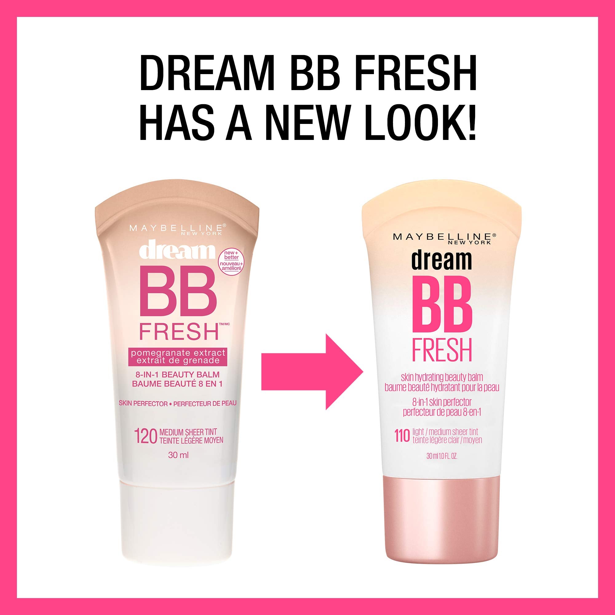 Maybelline Dream Fresh Skin Hydrating BB cream, 8-in-1 Skin Perfecting Beauty Balm with Broad Spectrum SPF 30, Sheer Tint Coverage, Oil-Free, Medium, 1 Fl Oz