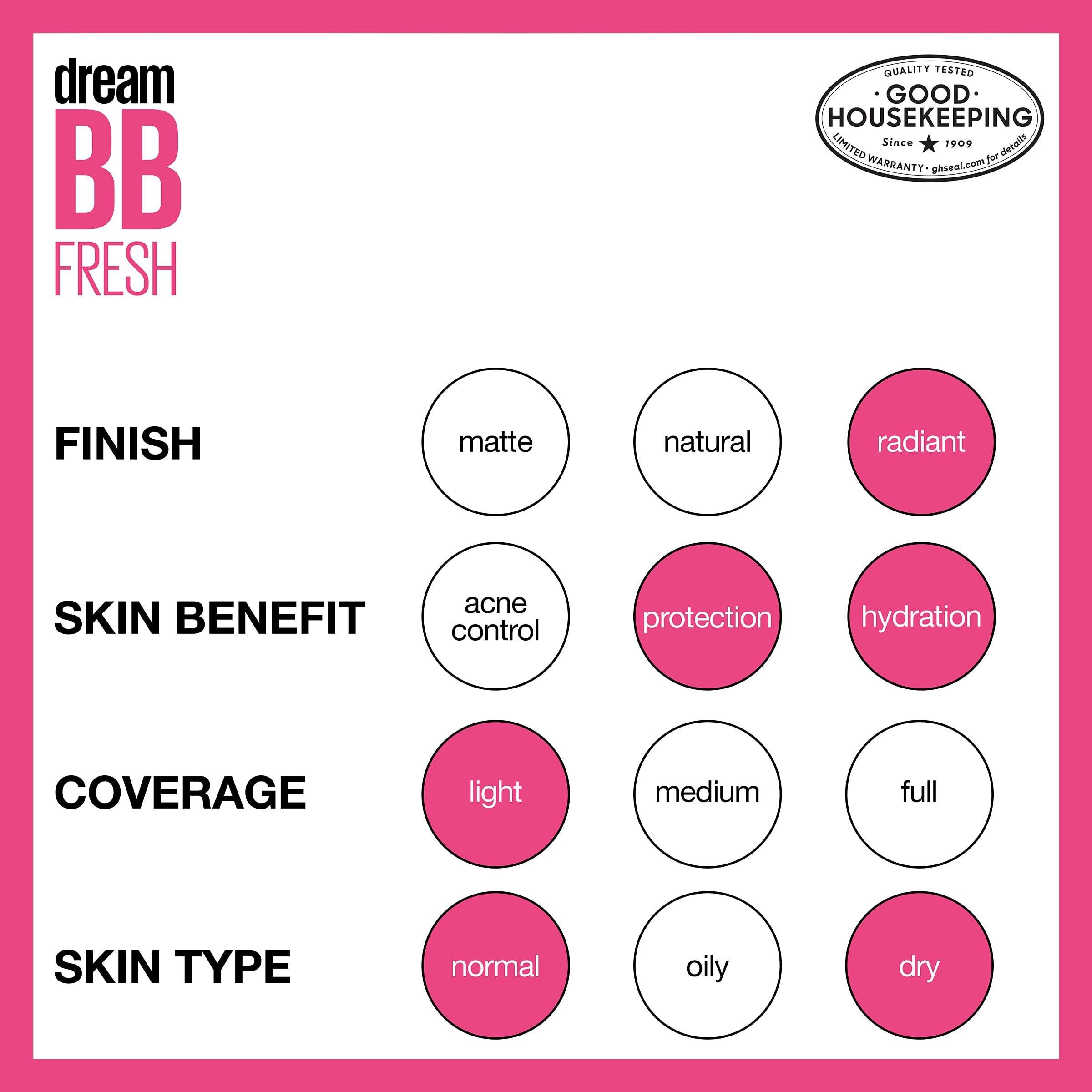 Maybelline Dream Fresh Skin Hydrating BB cream, 8-in-1 Skin Perfecting Beauty Balm with Broad Spectrum SPF 30, Sheer Tint Coverage, Oil-Free, Medium, 1 Fl Oz