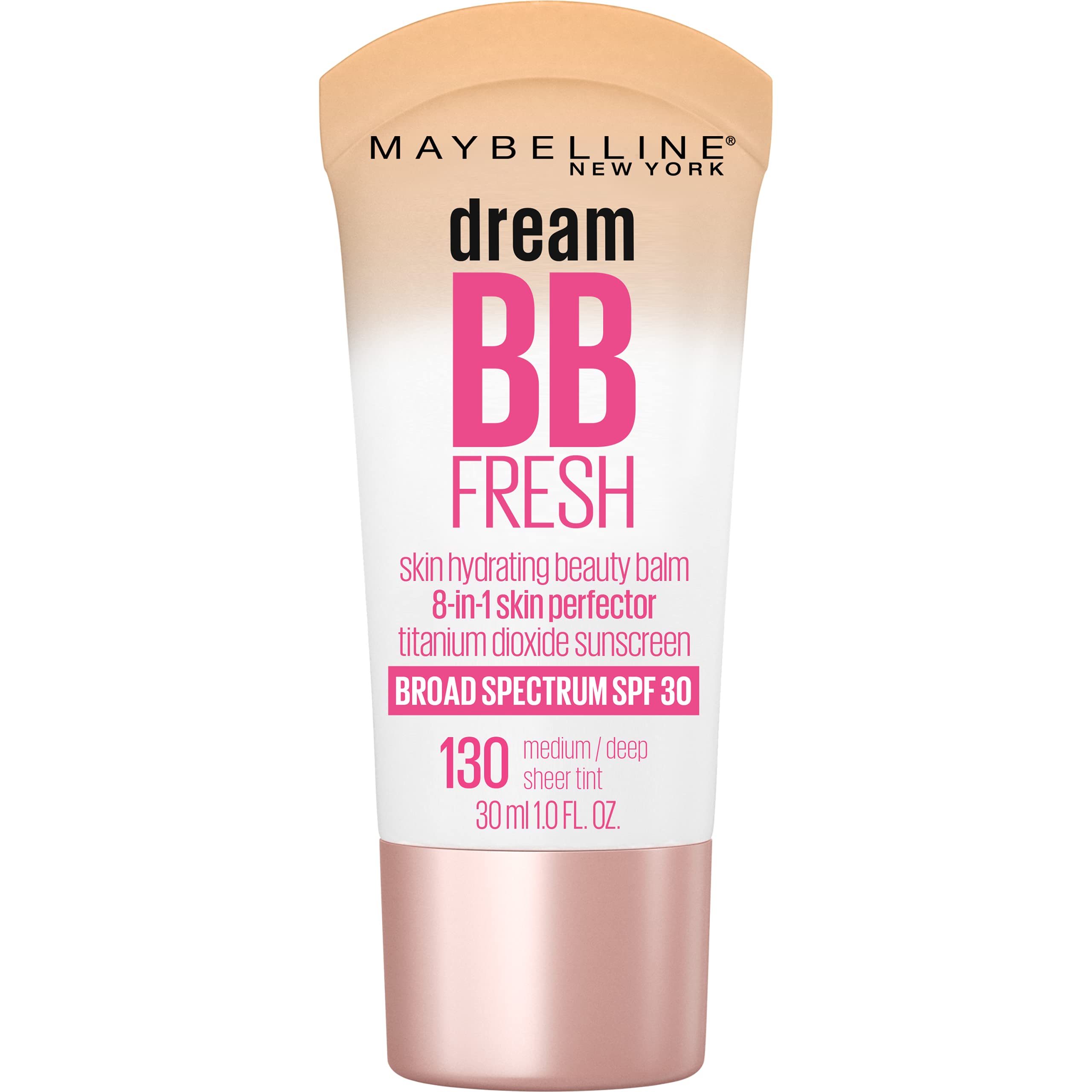 Maybelline Dream Fresh Skin Hydrating BB cream, 8-in-1 Skin Perfecting Beauty Balm with Broad Spectrum SPF 30, Sheer Tint Coverage, Oil-Free, Medium, 1 Fl Oz