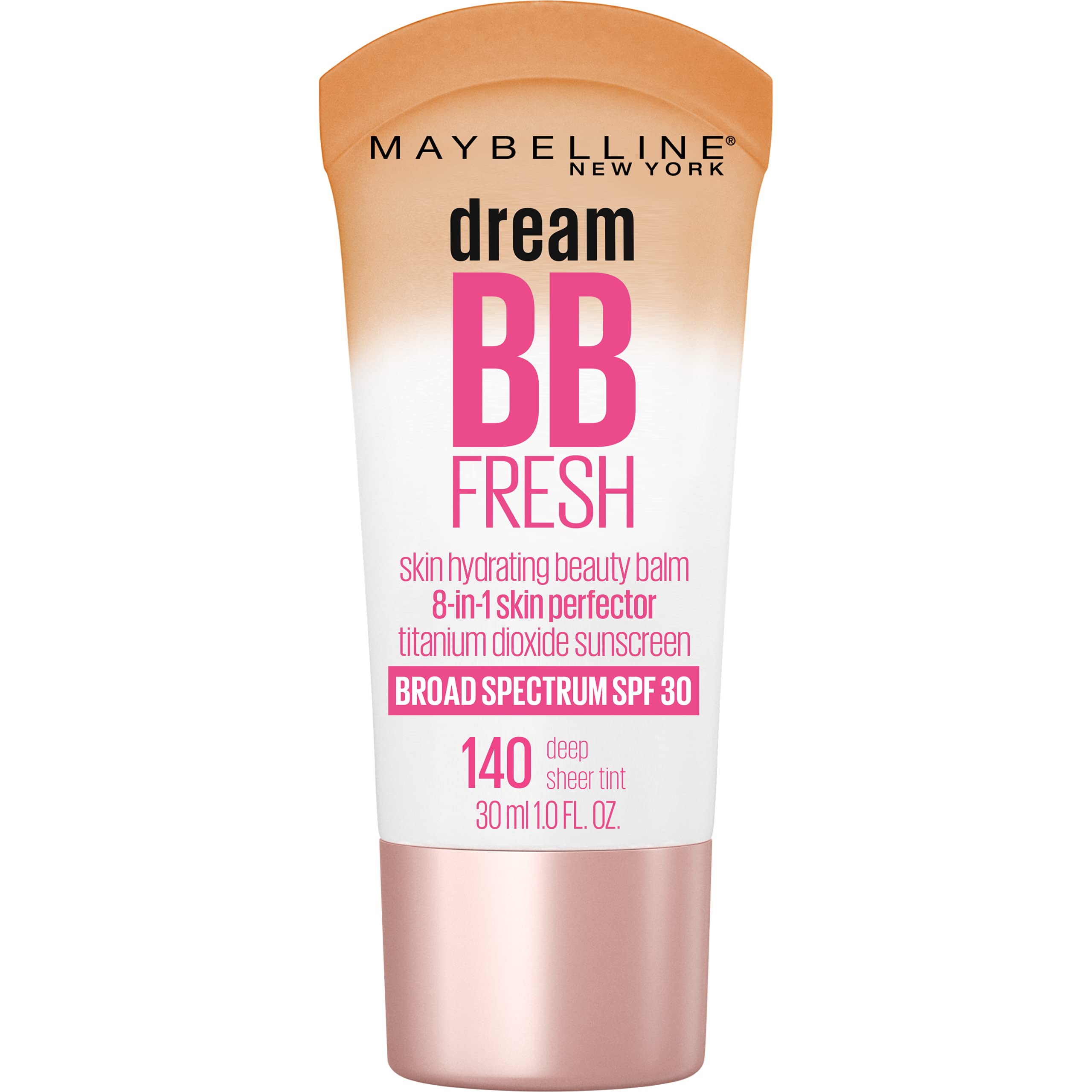 Maybelline Dream Fresh Skin Hydrating BB cream, 8-in-1 Skin Perfecting Beauty Balm with Broad Spectrum SPF 30, Sheer Tint Coverage, Oil-Free, Medium, 1 Fl Oz