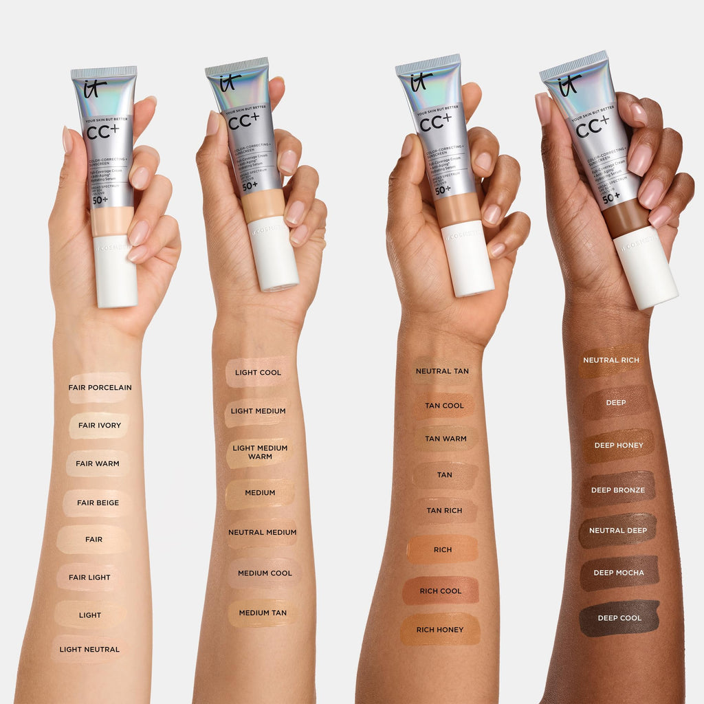 IT Cosmetics CC+ Cream - Natural Full Coverage Foundation With SPF 50+, Color Corrector & Anti-Aging Hydrating Serum, Hyaluronic Acid + Peptides, Lightweight Up To 24H Wear, All Skin Types
