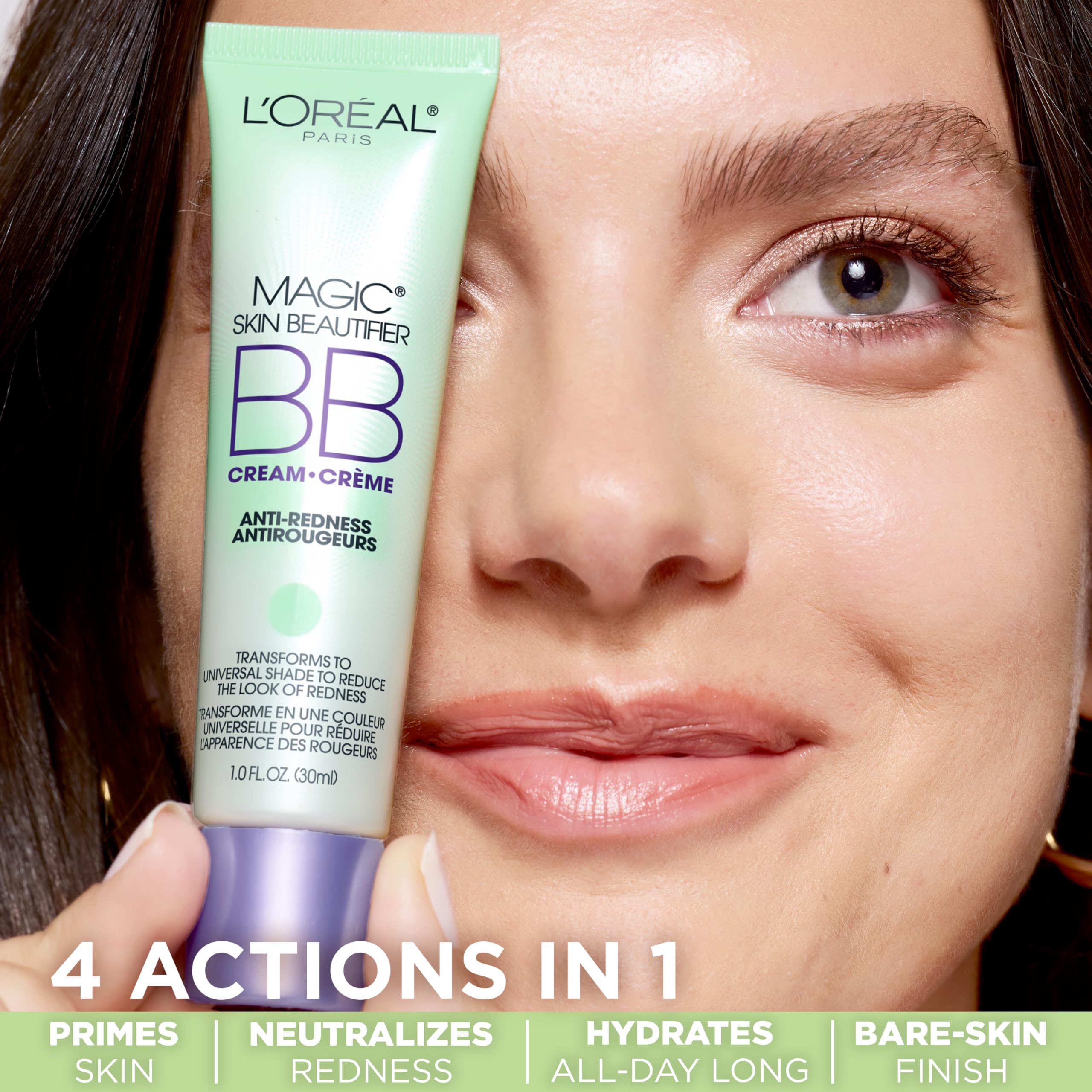 L'Oréal Paris Makeup Magic Skin Beautifier BB Cream Tinted Moisturizer, Anti-Redness, 1 fl oz, 1 Count