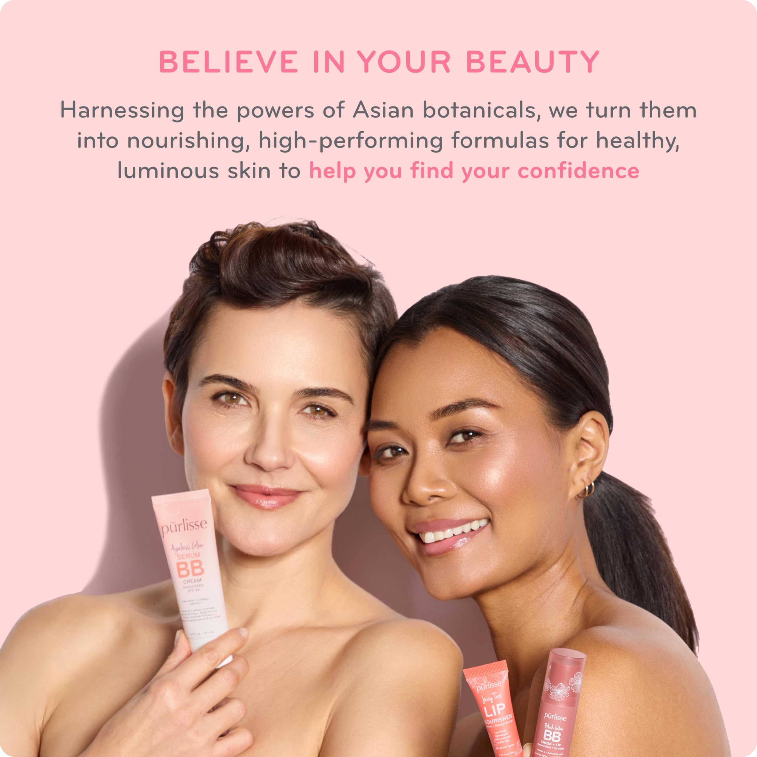 pūrlisse Perfect Glow BB Cream SPF 30 - Luminous Matte Tinted Moisturizer with SPF - Korean Skin Care Formula with Goji & Hawthorn Berry to Hydrate, Brighten & Even Skin - Light Medium (1.4 oz)