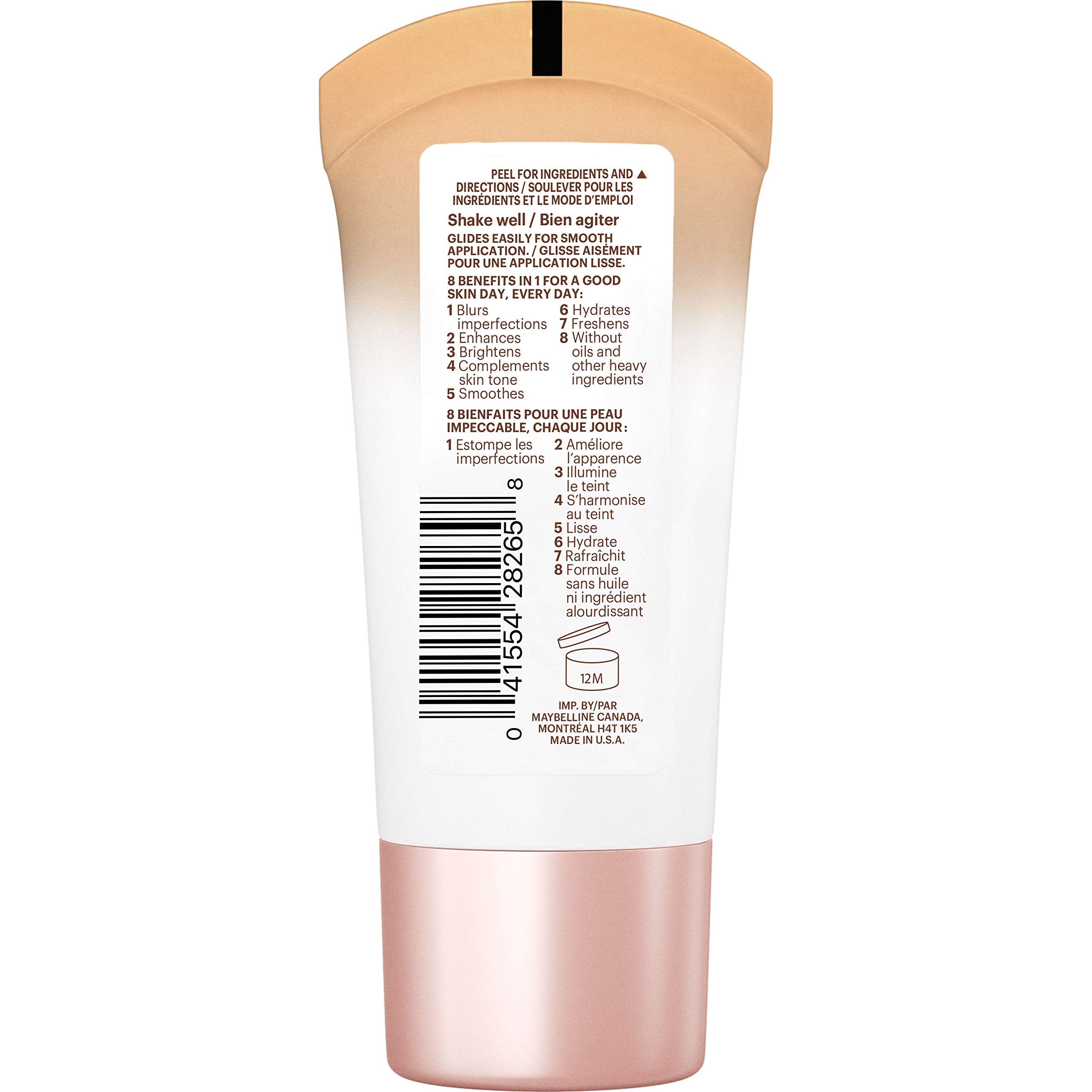 Maybelline Dream Fresh Skin Hydrating BB cream, 8-in-1 Skin Perfecting Beauty Balm with Broad Spectrum SPF 30, Sheer Tint Coverage, Oil-Free, Medium, 1 Fl Oz